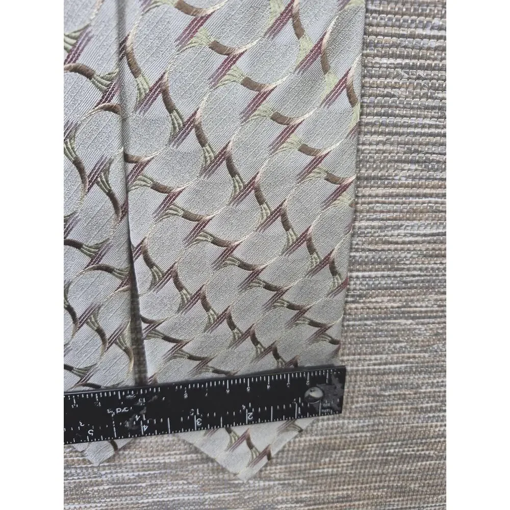 Ermenegildo Zegna Tie Mens Gray Silk Geometric Woven Classic Necktie Made Italy